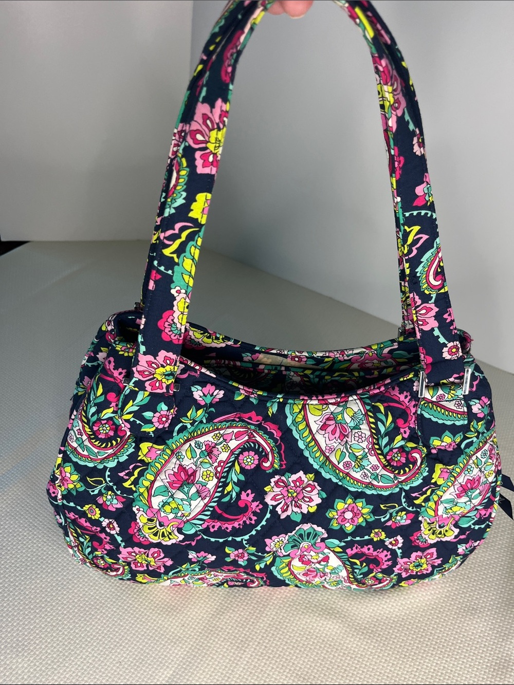 Vera Bradley Navy Multi-Color "Petal Paisley" retired large 3 section purse - Picture 6 of 17